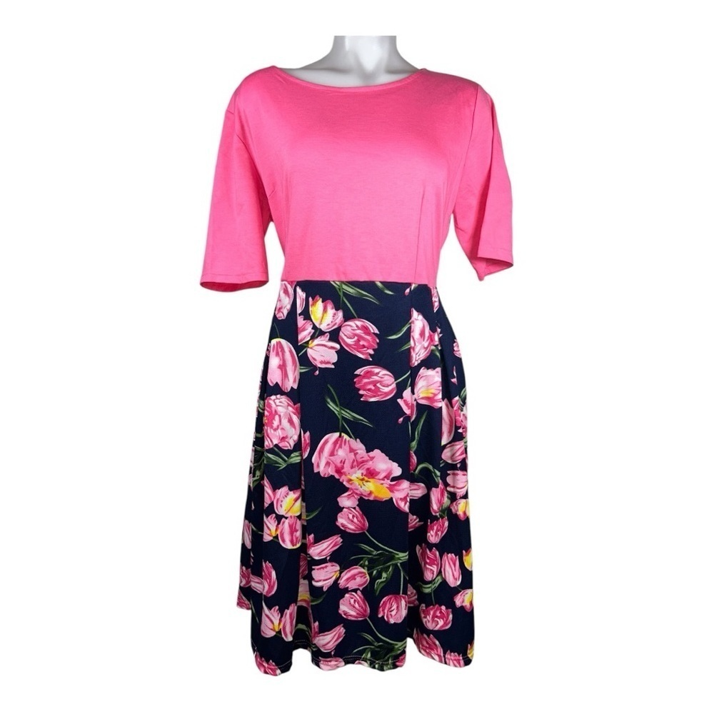 oxiuly Summer Dresses for Women Floral A-Line Skirt Pink and Black XL like new! - Picture 2 of 13